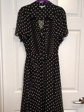 Nanette Lepore Women's Polka Dot Black And White Midi Short Sleeves Dress 10